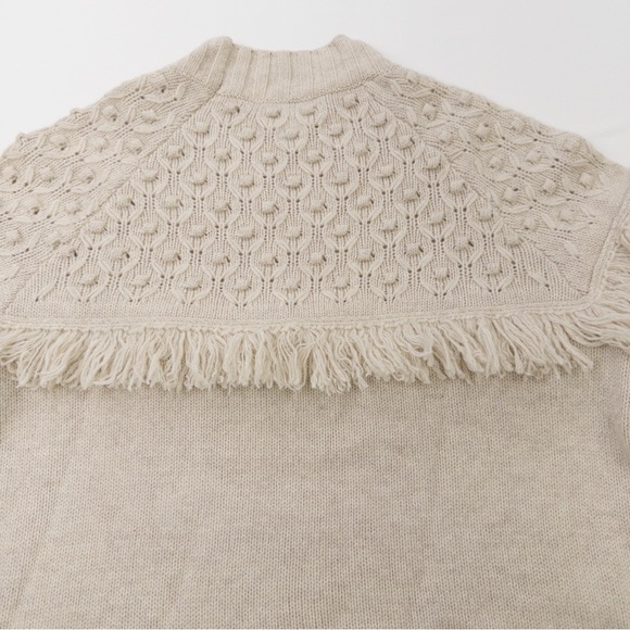 Alashan Merino Wool Cable Knit Fringe Sweater Cream Size Small - Picture 13 of 13